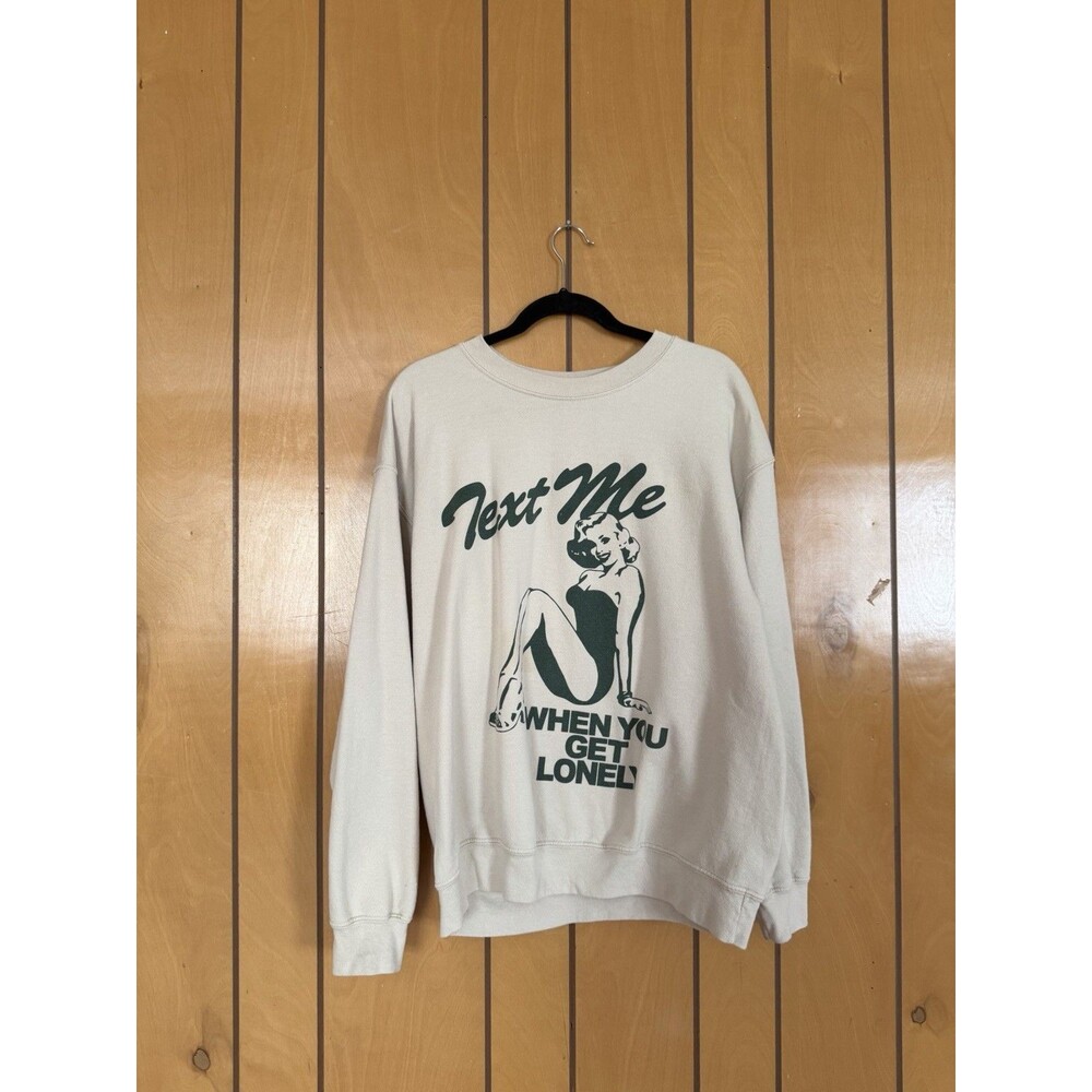 Lonely Ghost "Text Me When You Get Lonely" Crewneck Sweatshirt Cream Green Large